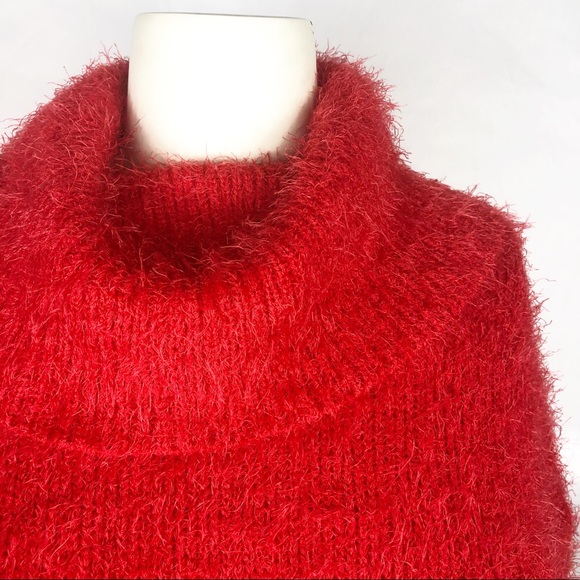 NWT woman’s Pink Rose red fuzzy cowl neck sweater - Picture 2 of 7
